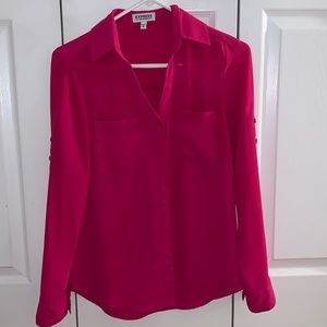women’s hot pink button down shirt